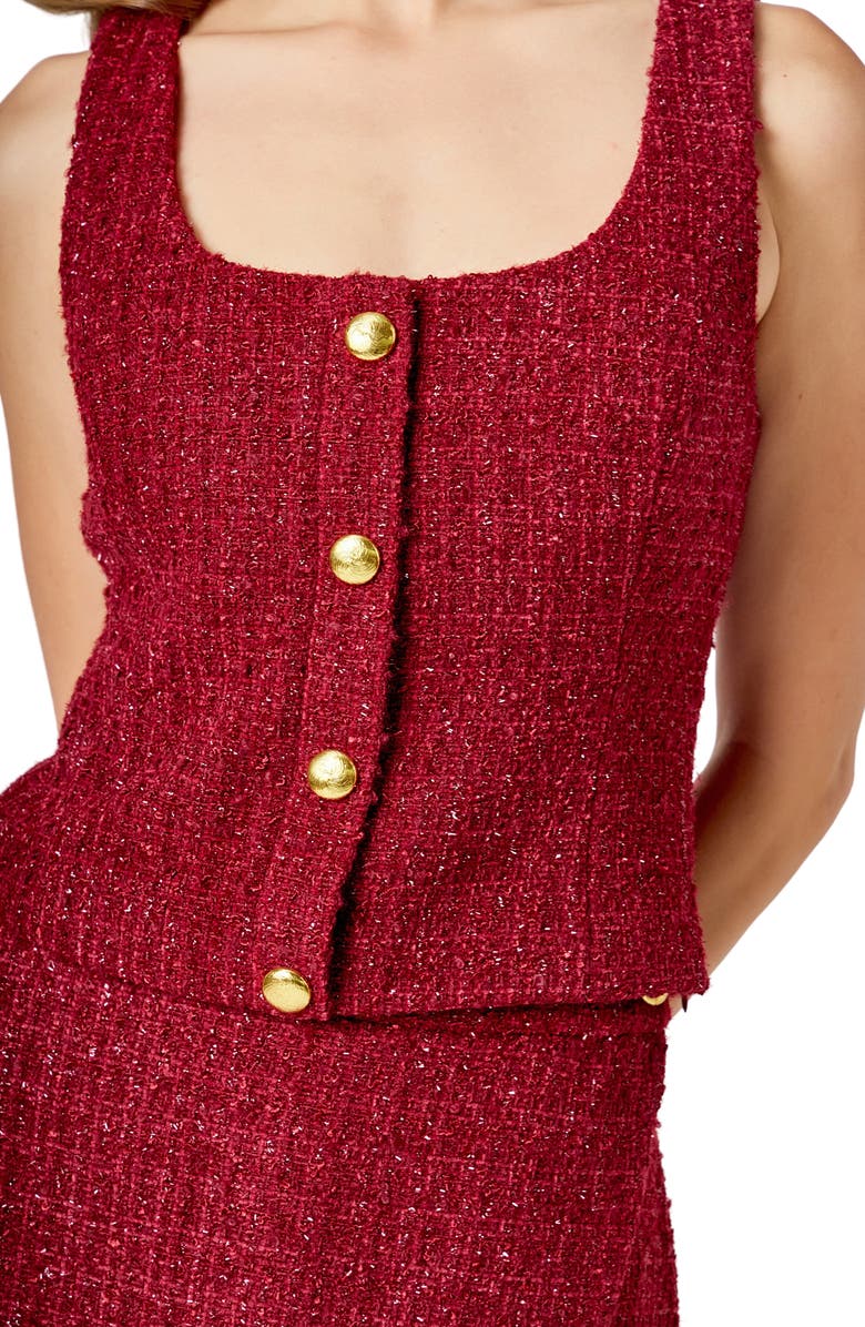 Endless Rose Tweed Button Front Top, Alternate, color, Merlot