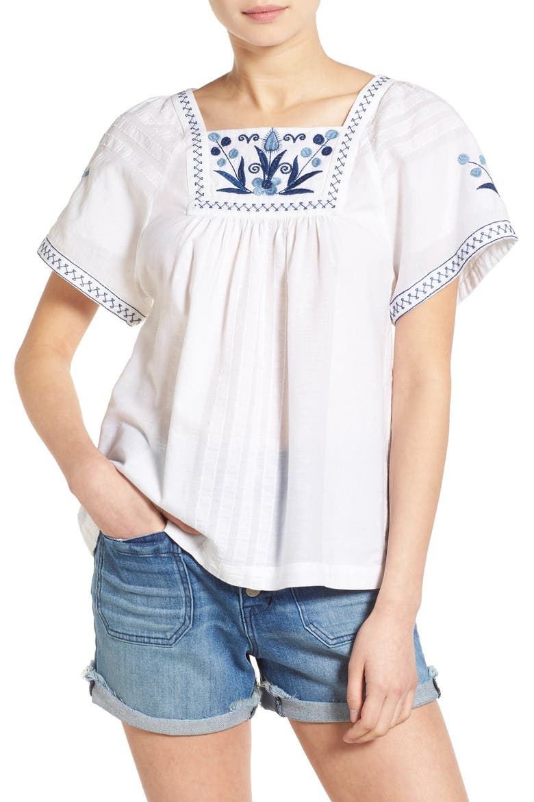 Embroidered Short Sleeve Peasant Top, Main, color, EYELET WHITE