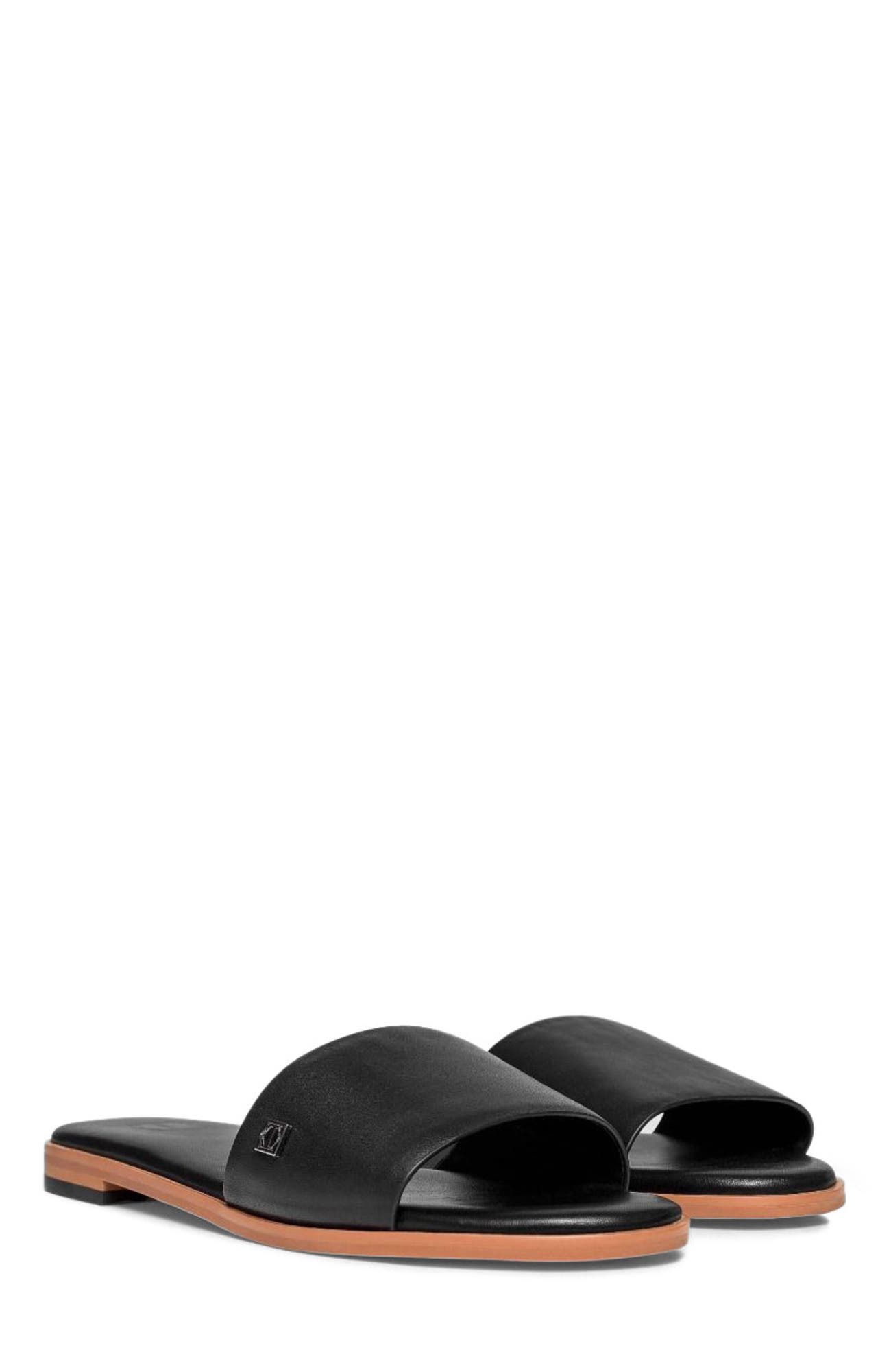 Togas Gloria Woman's leather slippers, Alternate, color, Black
