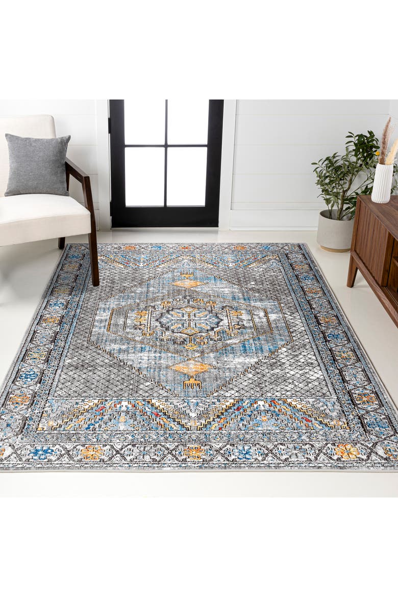 Izmit Geometric Vintage Medallion Area Rug, Alternate, color, Gray/Mustard/Turquoise