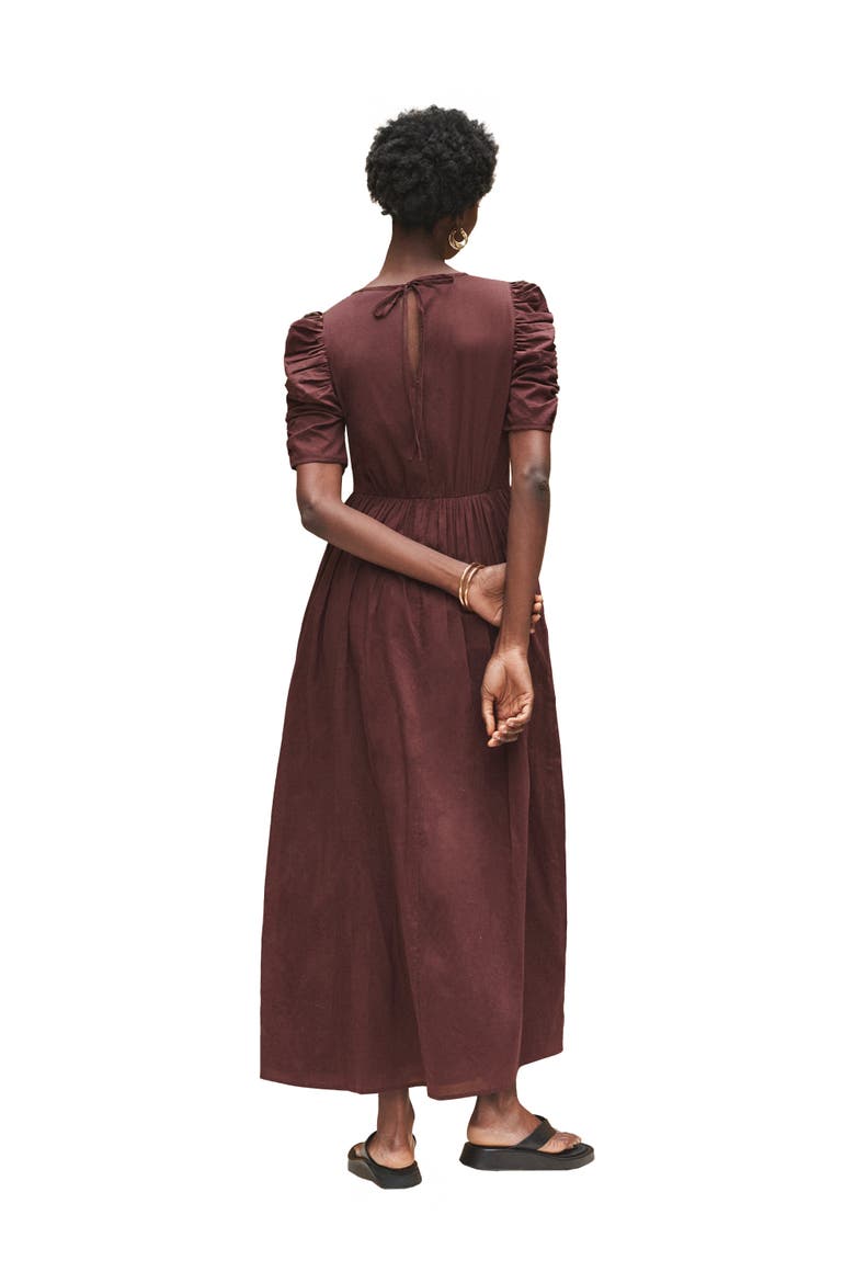 Cotton Puff Sleeve Midi Dress, Alternate, color, Chocolate