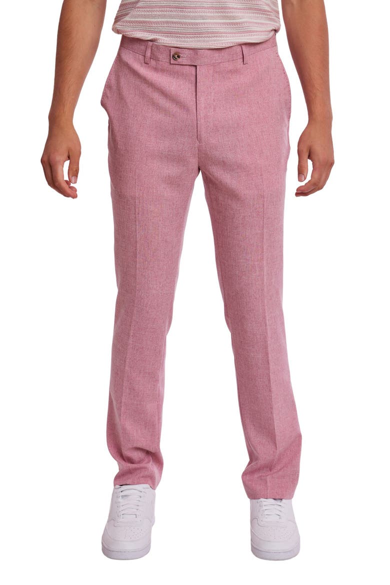 Downing Slim Flat Front Crosshatch Dress Pants, Main, color, PINK MELANGE