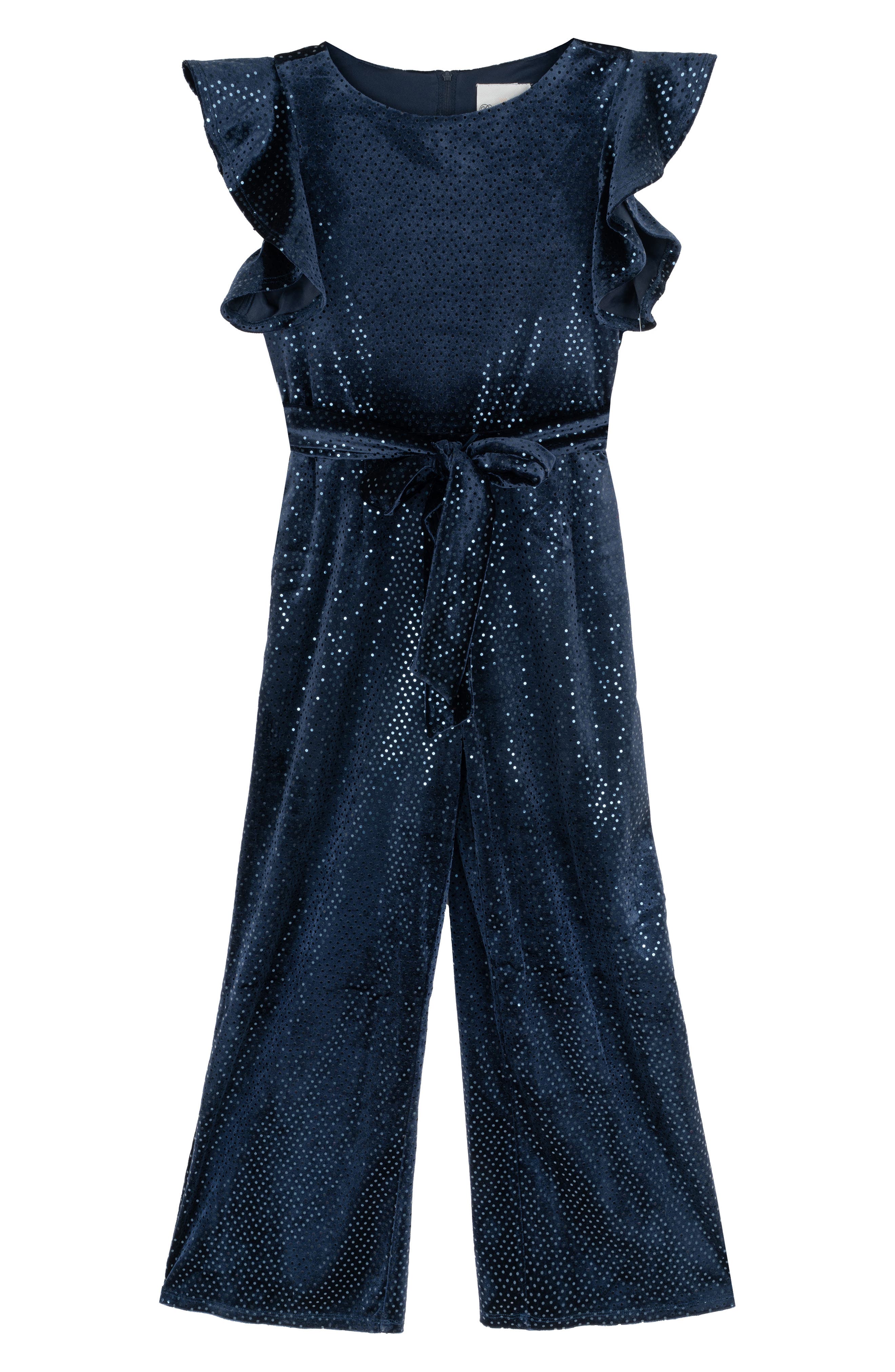 Kids' Sequin Velvet Flutter Sleeve Jumpsuit