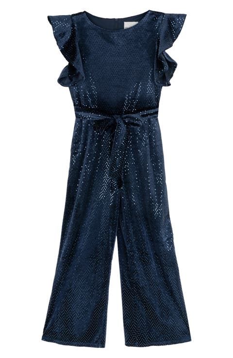 Kids' Sequin Velvet Flutter Sleeve Jumpsuit