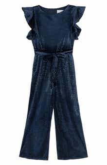 Kids' Sequin Velvet Flutter Sleeve Jumpsuit