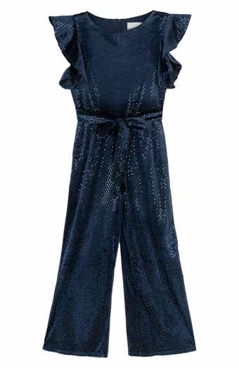 Kids' Sequin Velvet Flutter Sleeve Jumpsuit