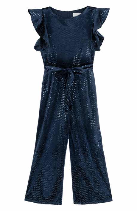 Kids' Sequin Velvet Flutter Sleeve Jumpsuit