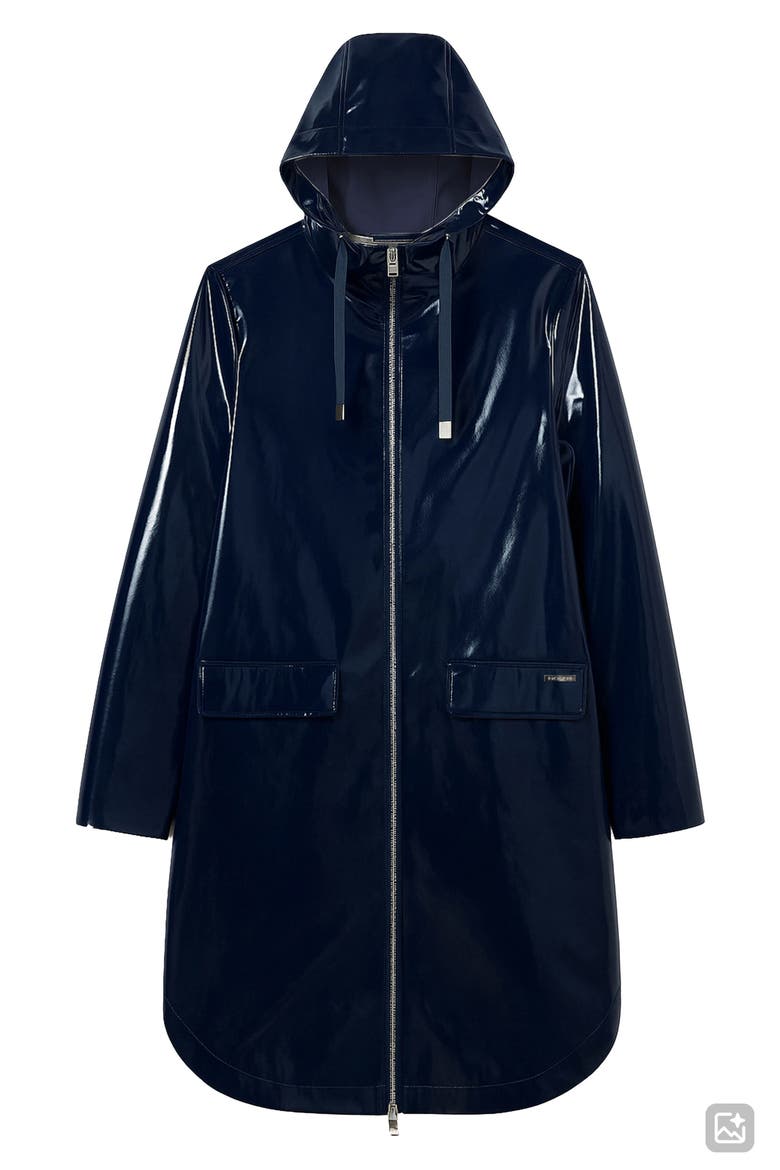 Janae Coated Vinyl Hooded Raincoat, Alternate, color, NAVY VINYL