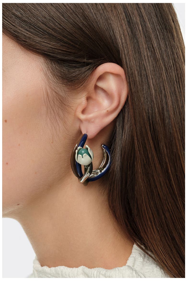 Enameled Maxi Tulip Hoop Earrings, Alternate, color, DARK SILVER