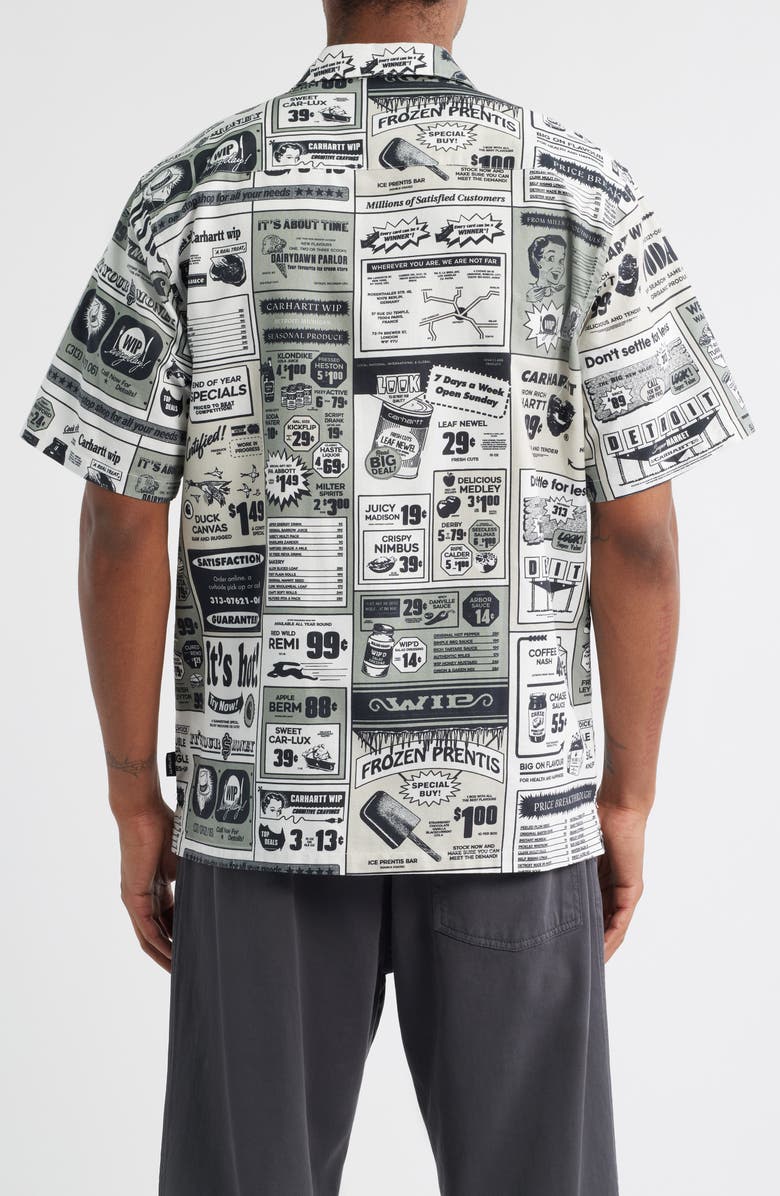 Carhartt Work In Progress Catalogue Newspaper Print Cotton & Linen Camp Shirt, Alternate, color, Catalogue Print Neutral