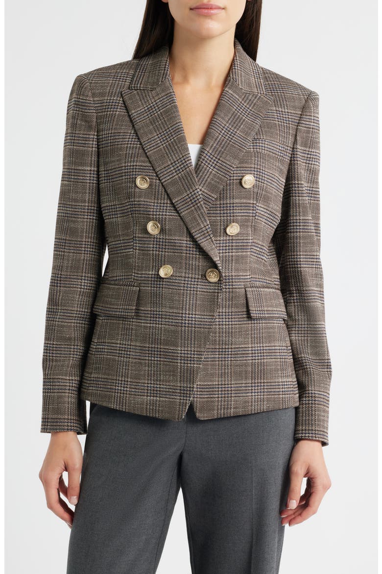 Plaid Double Breasted Blazer, Alternate, color, ESPRESSO I