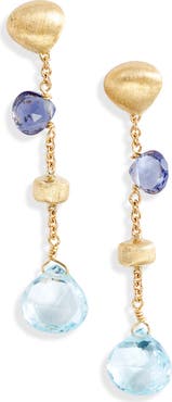 Marco Bicego Paradise 18K Yellow Gold Iolite & Blue Topaz Short Drop Earrings