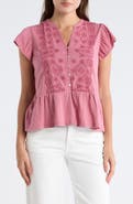 Lucky Brand Embroidered Flutter Sleeve Cotton Top