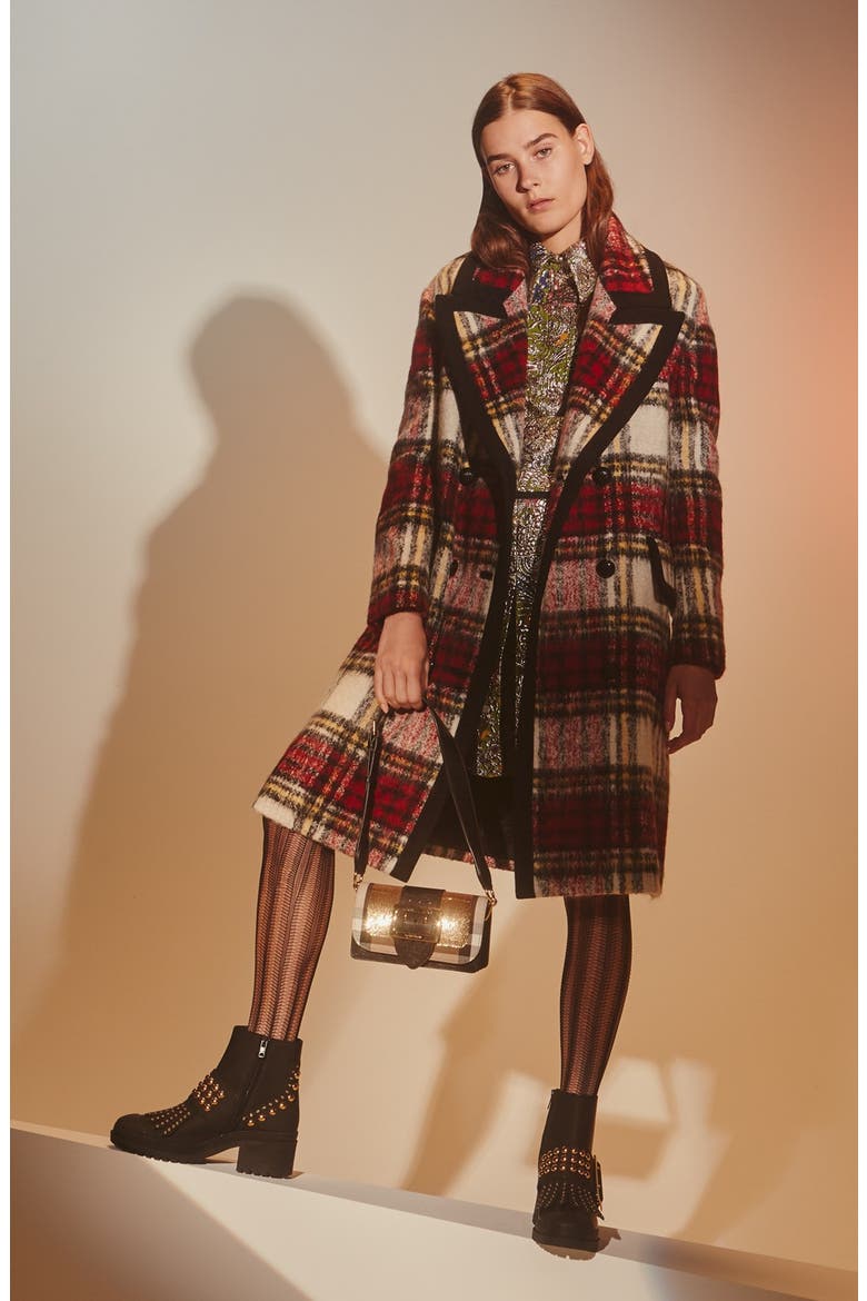 Tartan Plaid Wool Blend Coat, Alternate, color, ELDERBERRY