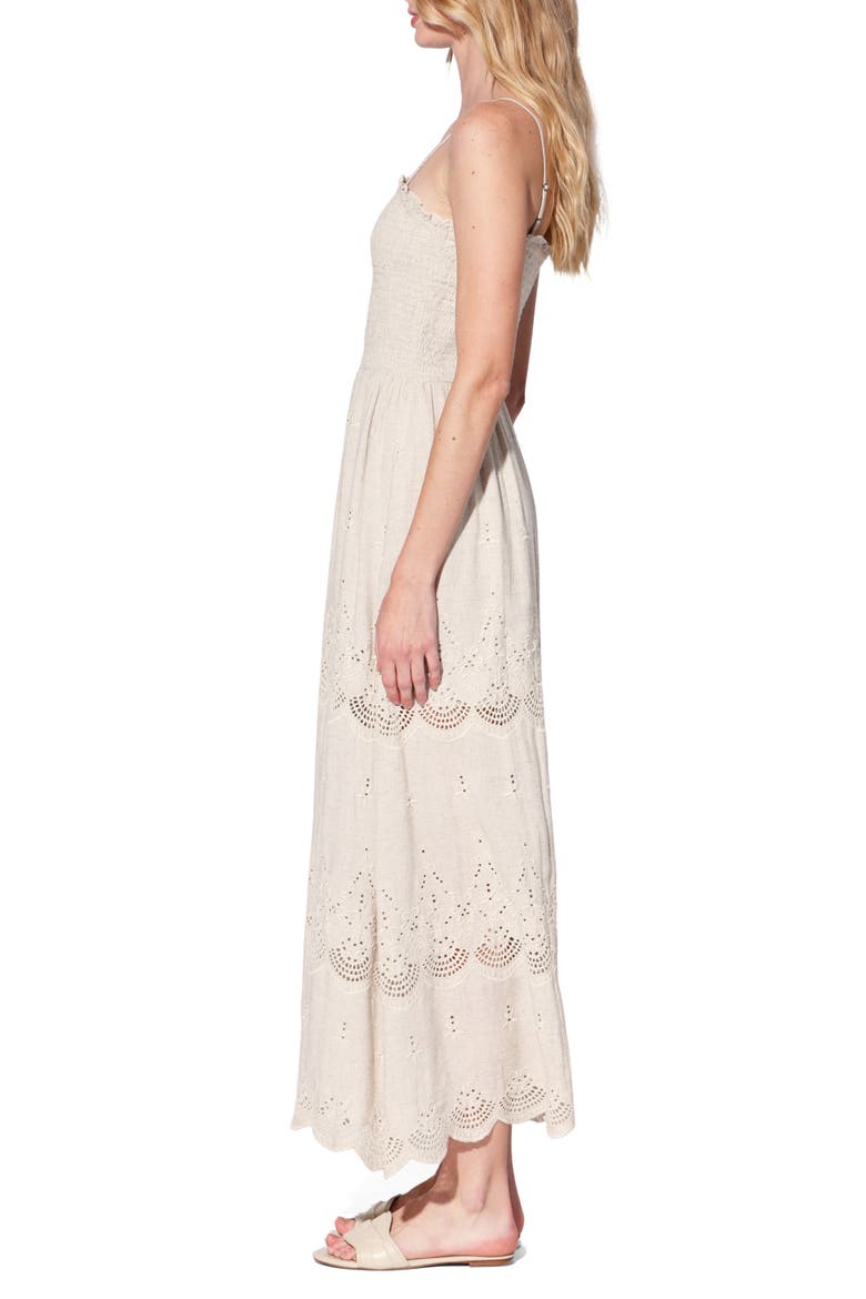 SIrena Smocked Linen & Cotton Maxi Dress, Alternate, color, COASTAL EYELET