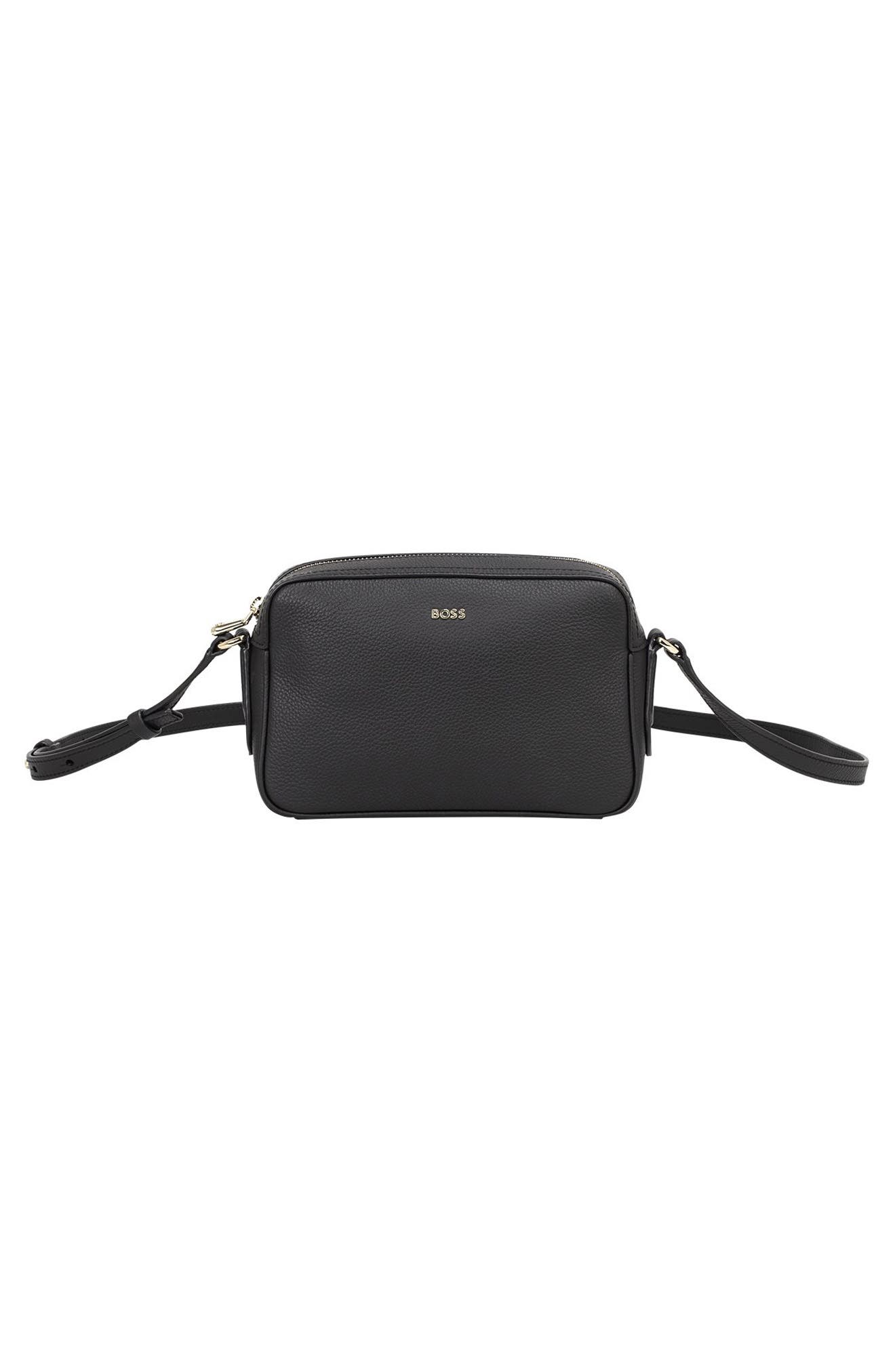HUGO Lenah Leather Crossbody Bag, Alternate, color, Black