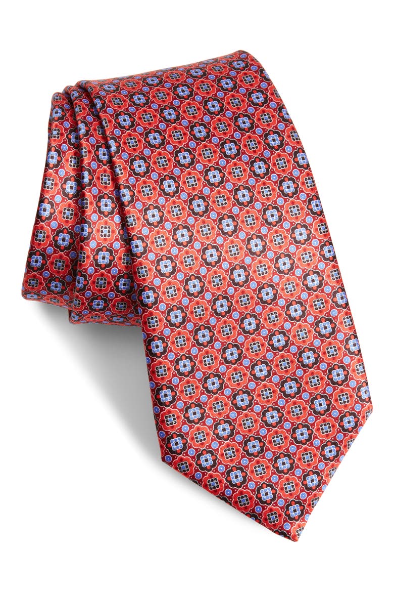 Medallion Silk Tie, Main, color, RED