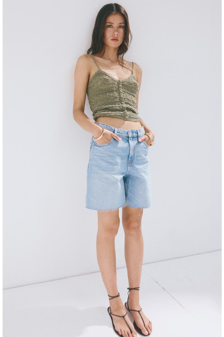 Open Knit Button-Up Camisole, Alternate, color, KHAKI GREEN