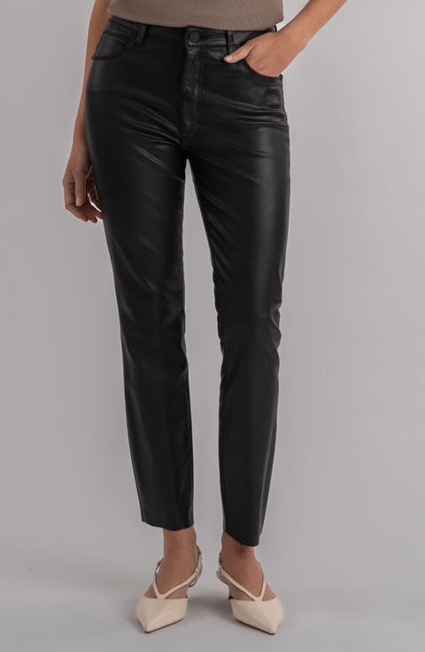 Charlize Coated Raw Hem Ankle Cigarette Jeans