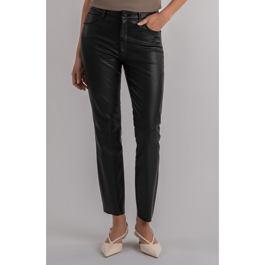 Kut From The Kloth Charlize Coated Raw Hem Ankle Cigarette Jeans In Black