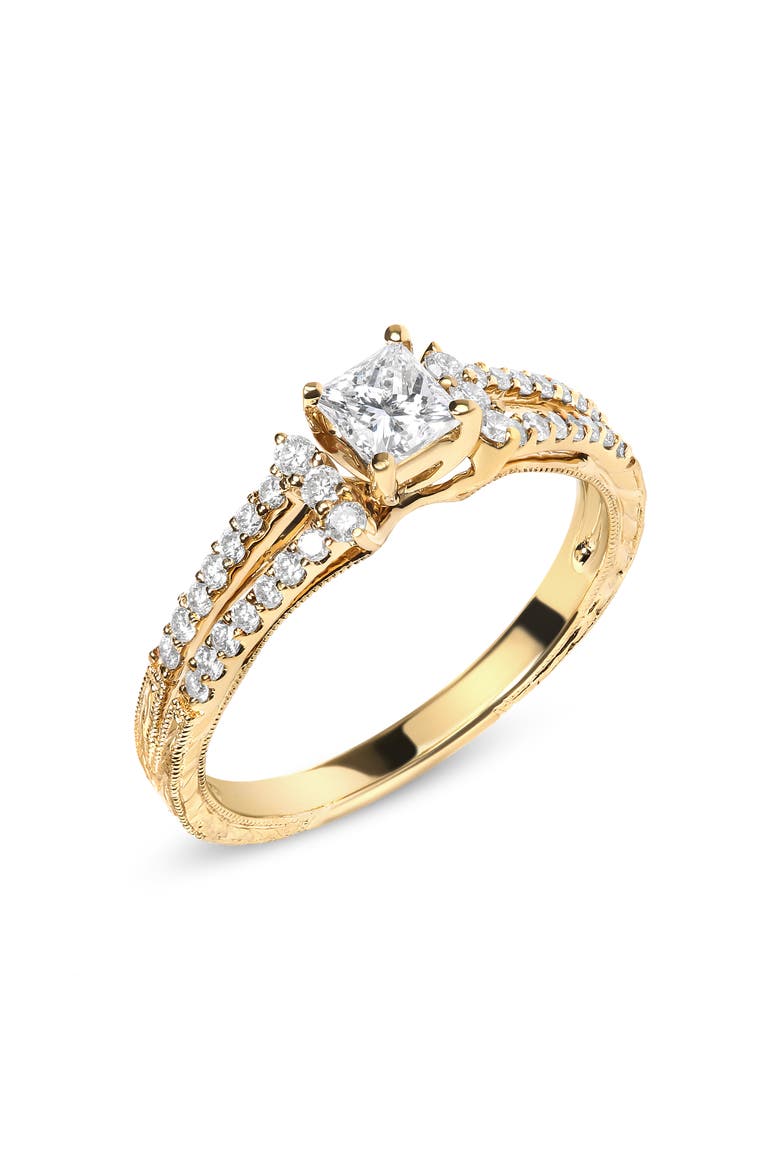 14K Yellow Gold Diamond 5/8 Cttw Diamond Split Shank and Milgrain Engagement Ring, Alternate, color, Yellow