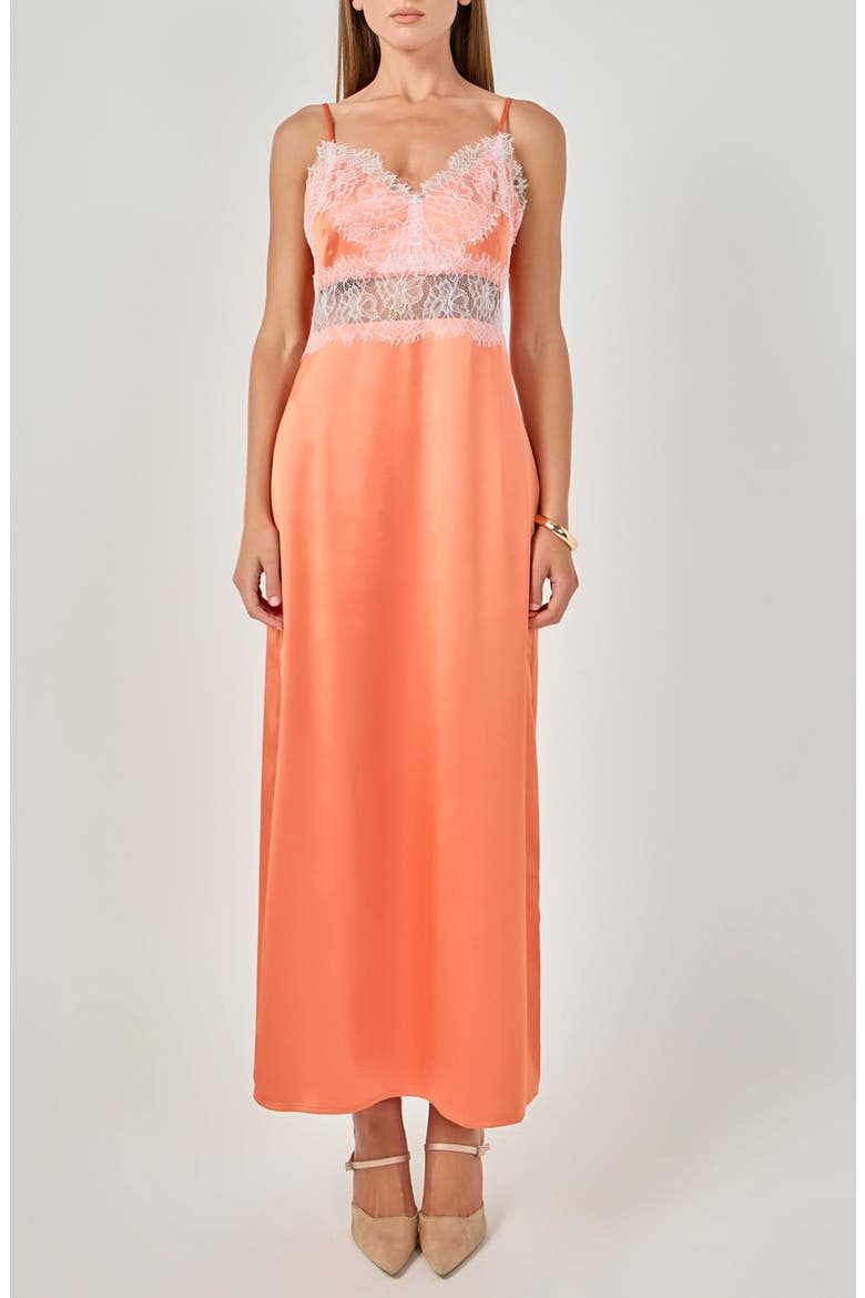 Lace Trimmed Maxi Gown, Main, color, ORANGE