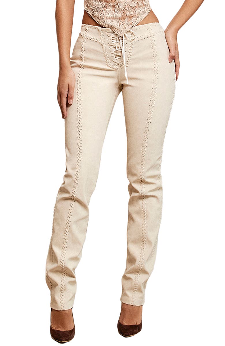 HOUSE OF CB Amara Lace-Up Faux Suede Trousers, Main, color, Beige