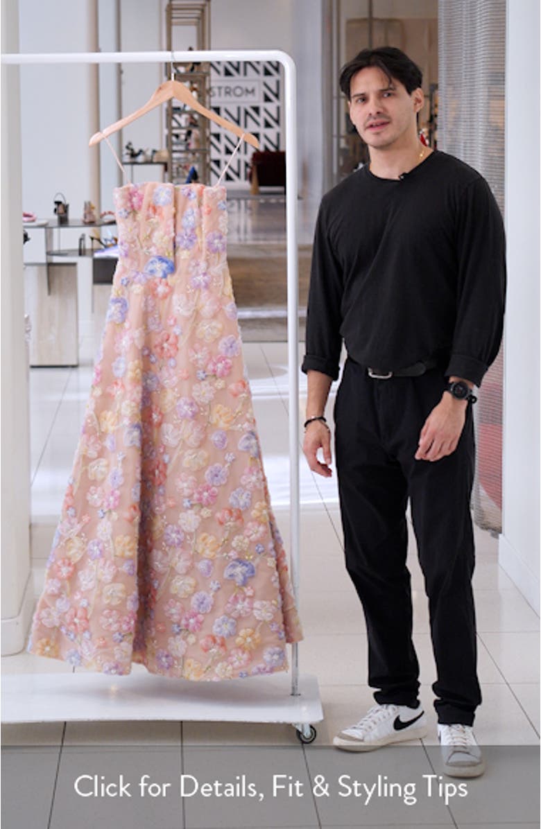 Vivian Beaded Floral Strapless Maxi Cocktail Dress, sales video thumbnail