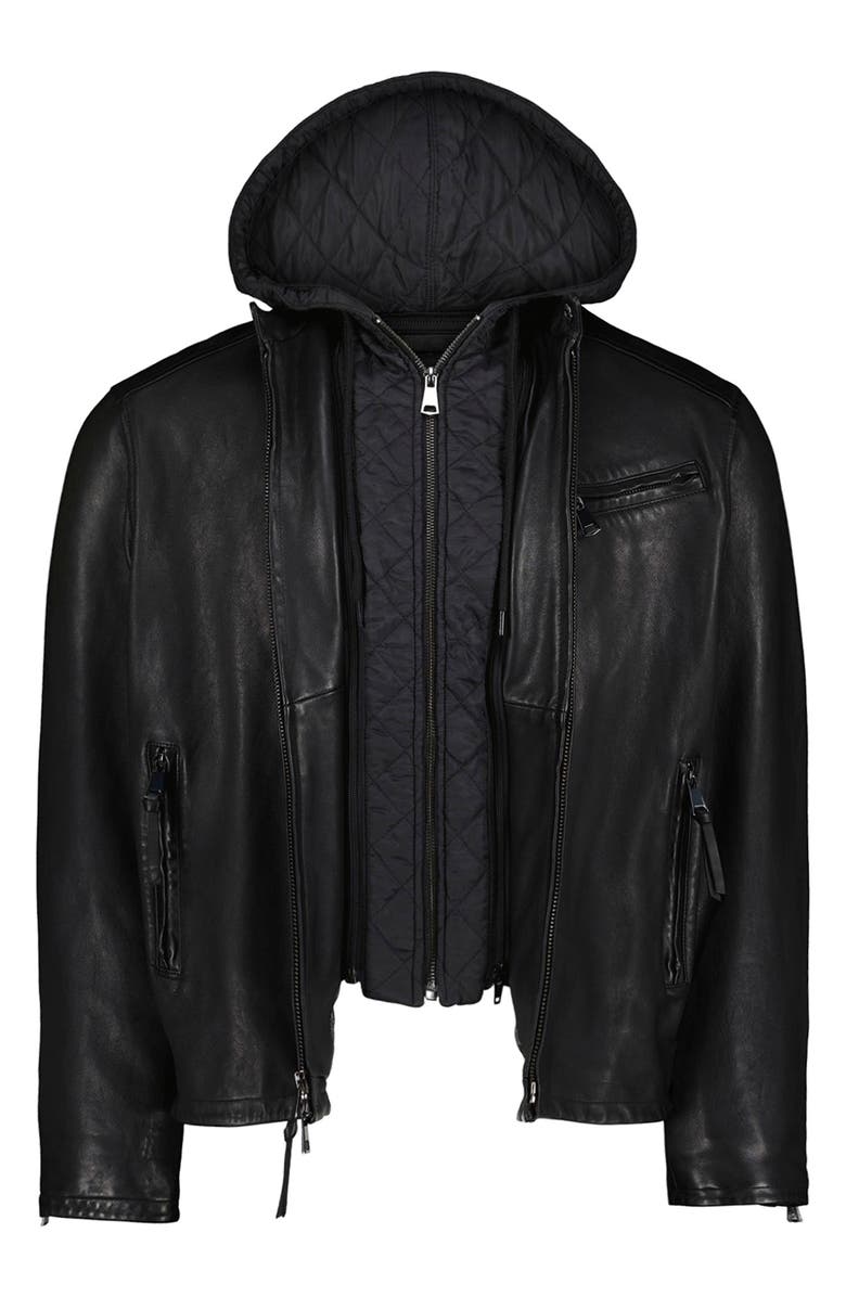 Robert Graham Cedro Leather Moto Jacket with Removable Quilted Bib, Alternate, color, Black