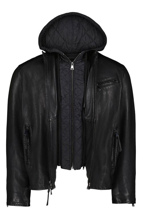 Robert Graham Cedro Leather Moto Jacket With Removable Quilted Bib In Black