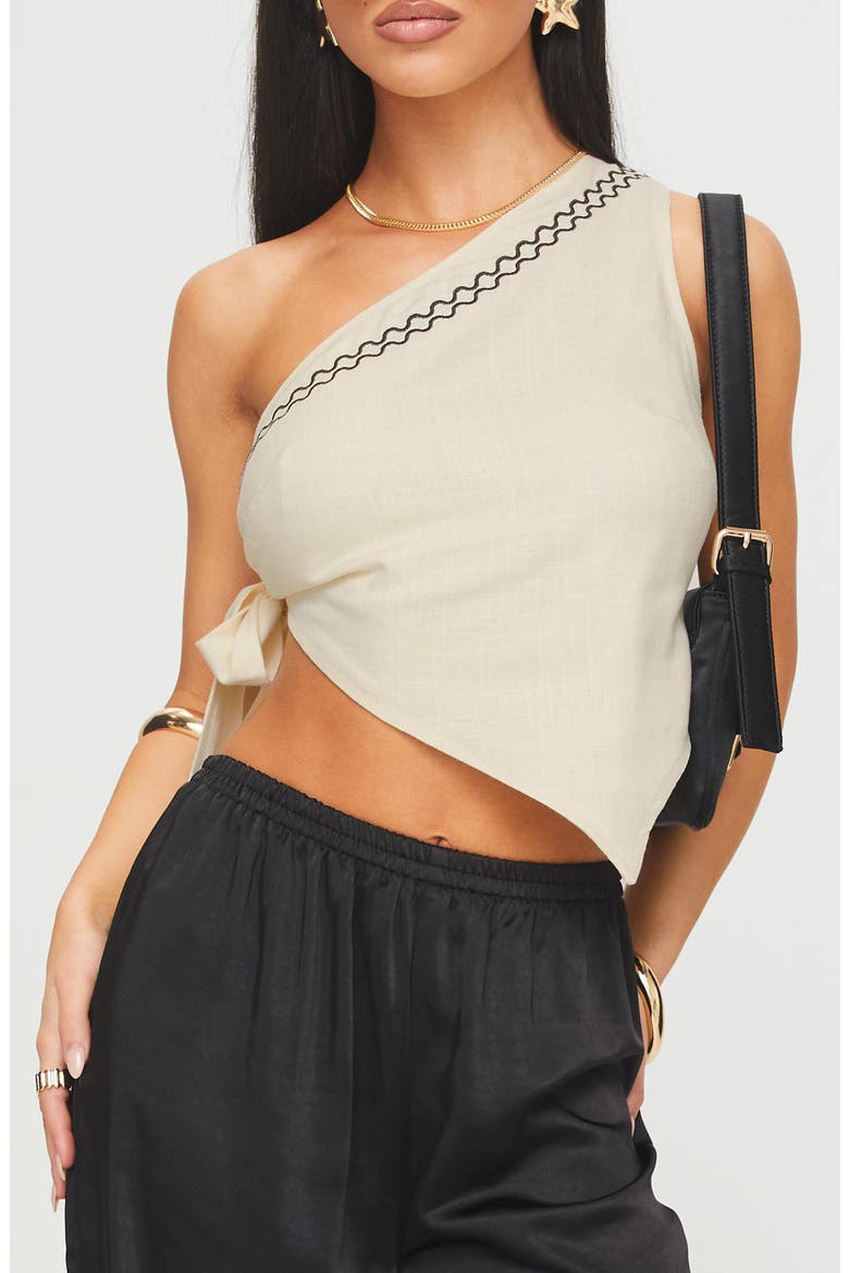 Frankle One-Shoulder Cotton & Linen Top, Main, color, CREAM/BLACK