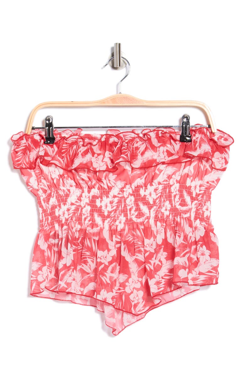 Madden Girl Floral Smocked Convertible Strapless Crop Top, Alternate, color, Red Combo
