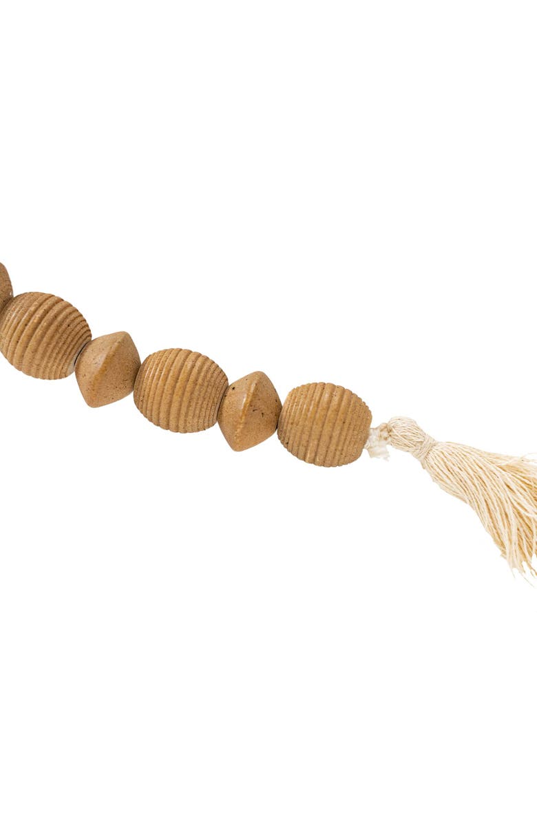 Foreside Home and Garden Ribbed Bead Garland Natural Wood & Cotton, Alternate, color, Brown