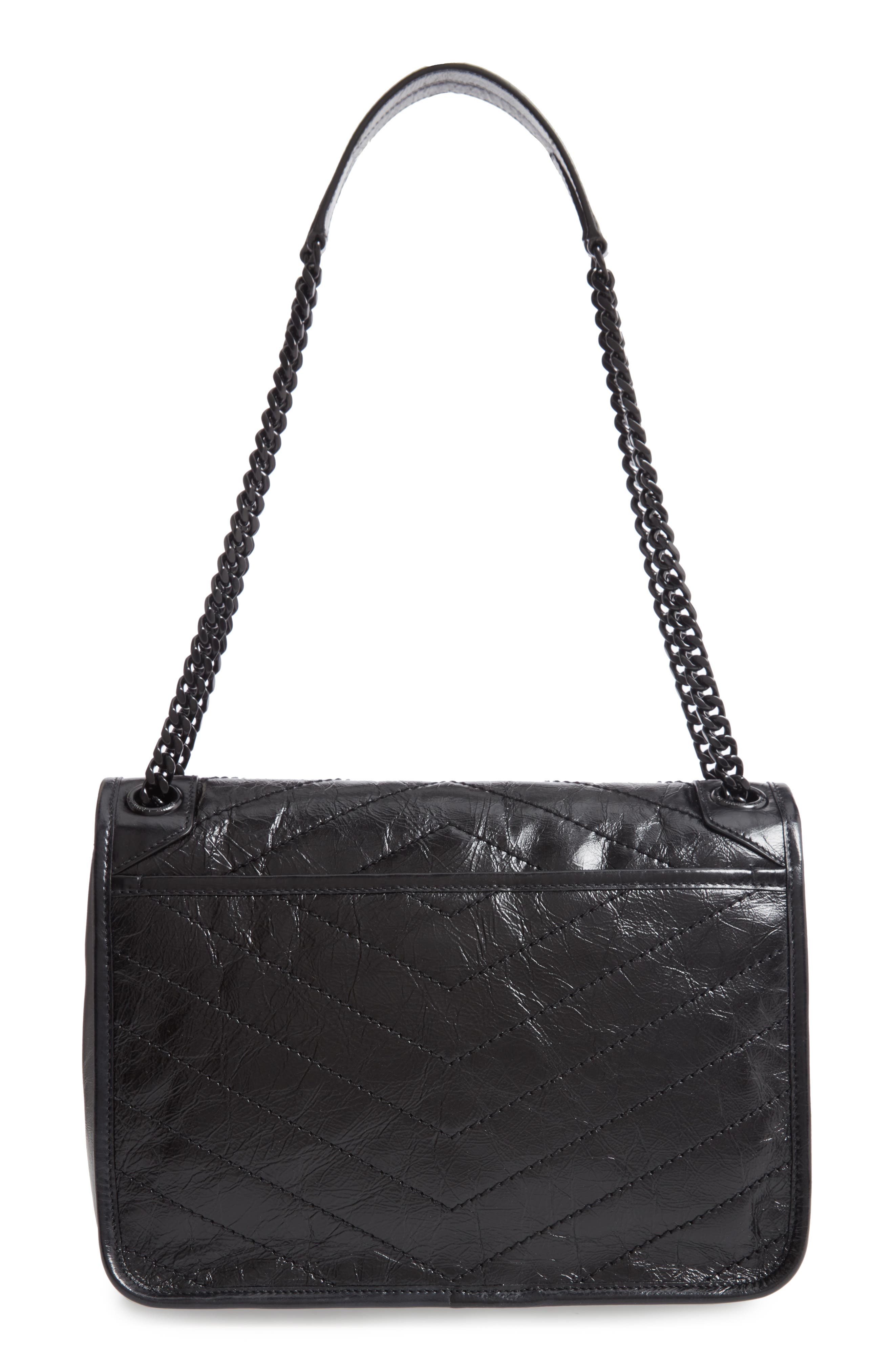 Saint Laurent Medium Niki Leather Shoulder Bag, Alternate, color, Noir