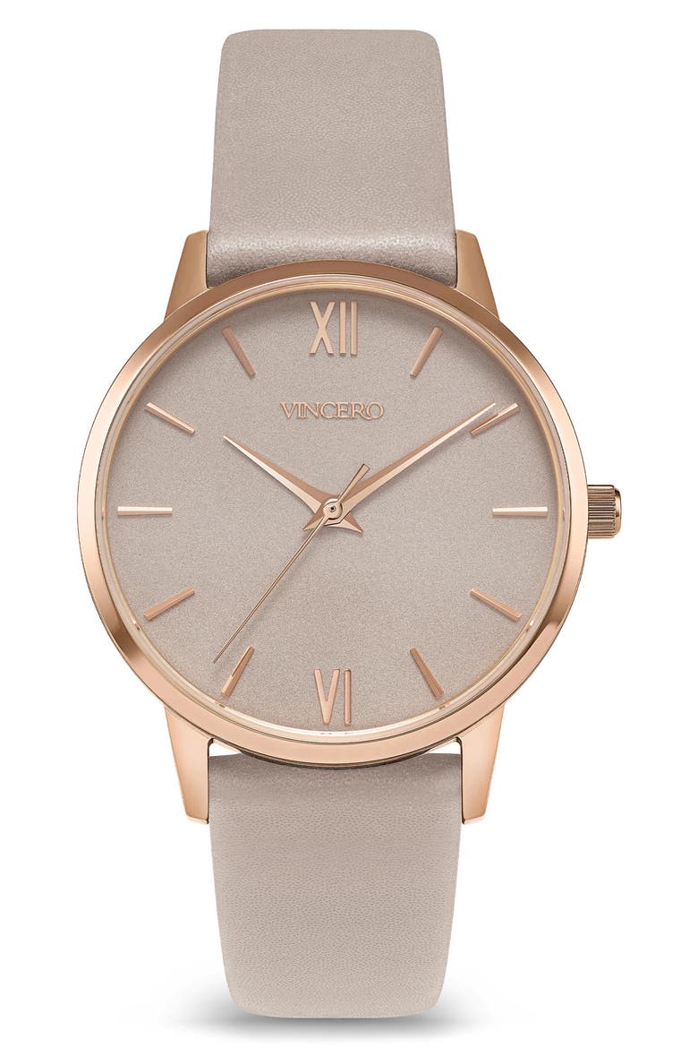 Eros Petite Leather Strap Watch, 33mm, Main, color, ROSE GOLD/ TAUPE
