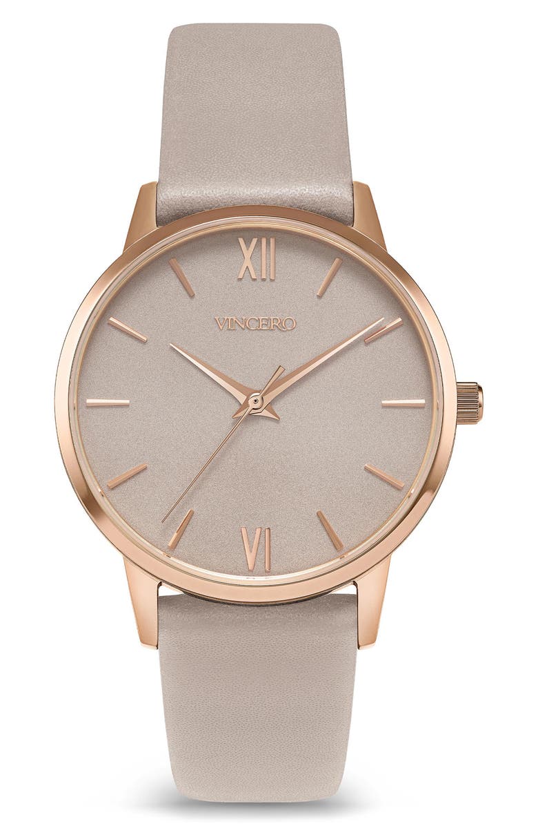 Vincero Eros Petite Leather Strap Watch, 33mm, Main, color, Rose Gold/ Taupe