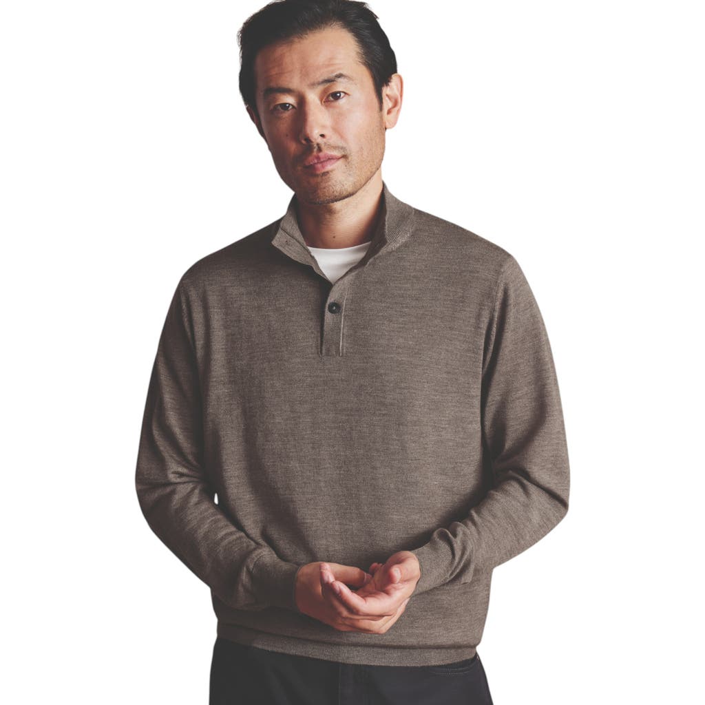 Charles Tyrwhitt Pure Merino Button Neck Sweater In Mocha