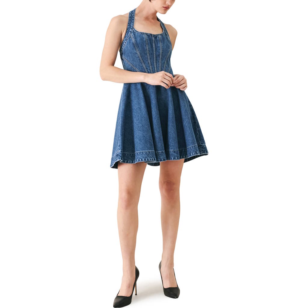 Freemarket Fit And Flare Non Stretch Denim Minidress In Indigo