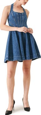 FREEMARKET Fit and Flare Non Stretch Denim Minidress