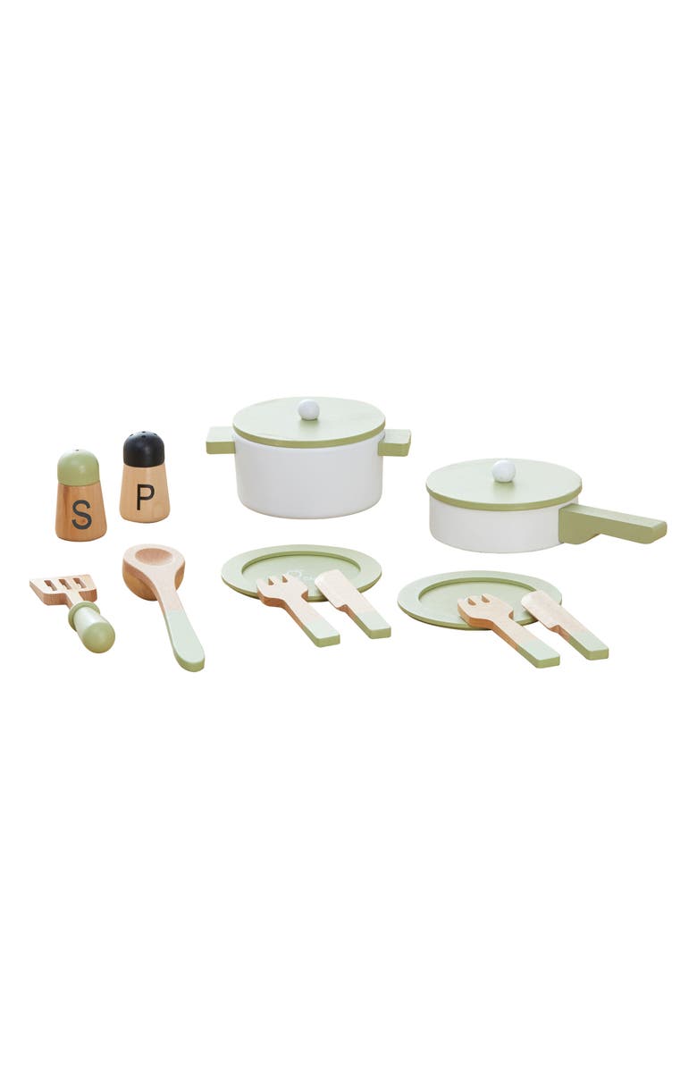 Teamson Kids Little Chef Frankfurt 14-Piece Wood Cookware Playset, Alternate, color, Green