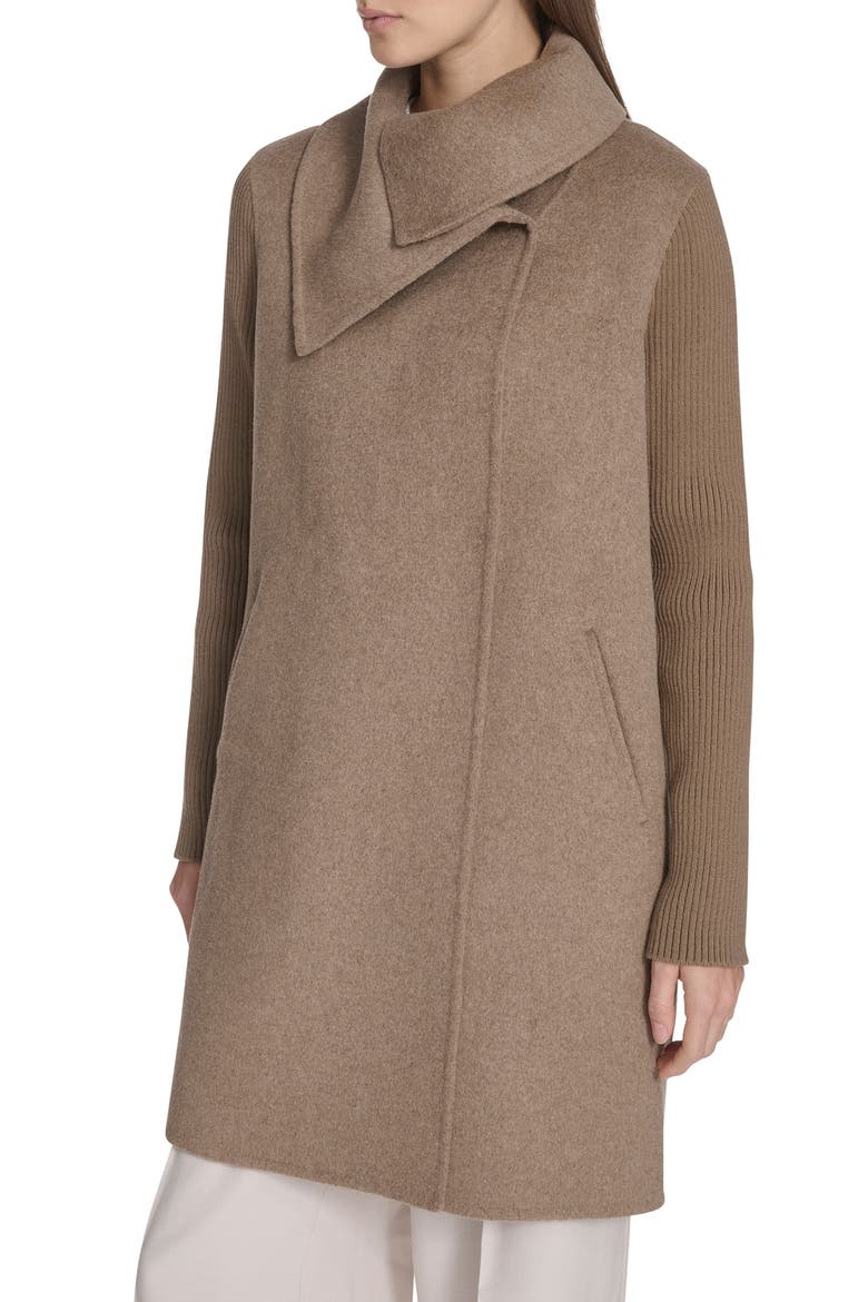 Rib Sleeve Mixed Media Coat, Alternate, color, NUTMEG