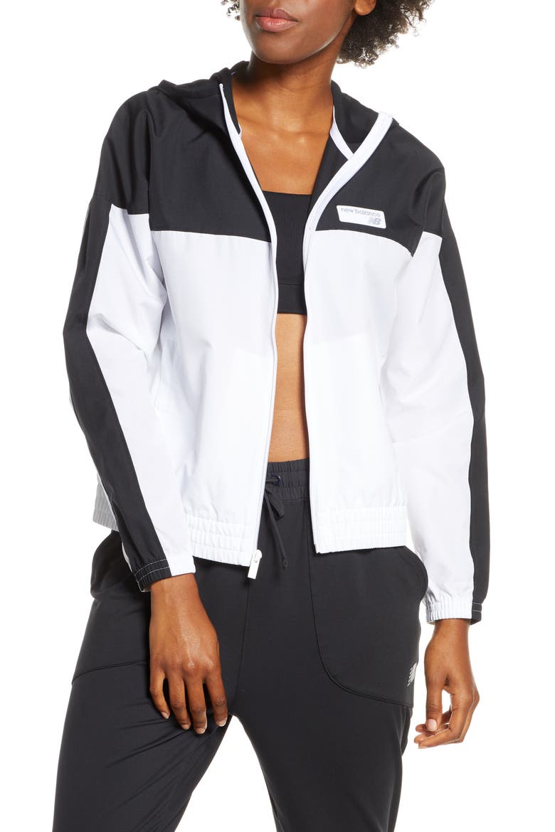 Athletics Colorblock Water Resistant Windbreaker, Main, color, BLACK/ WHITE