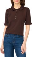 CeCe Ruffle Collar Short Sleeve Polo Sweater