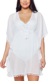 BLEU by Rod Beattie Gypset Pompom Sheer Cover-Up Caftan