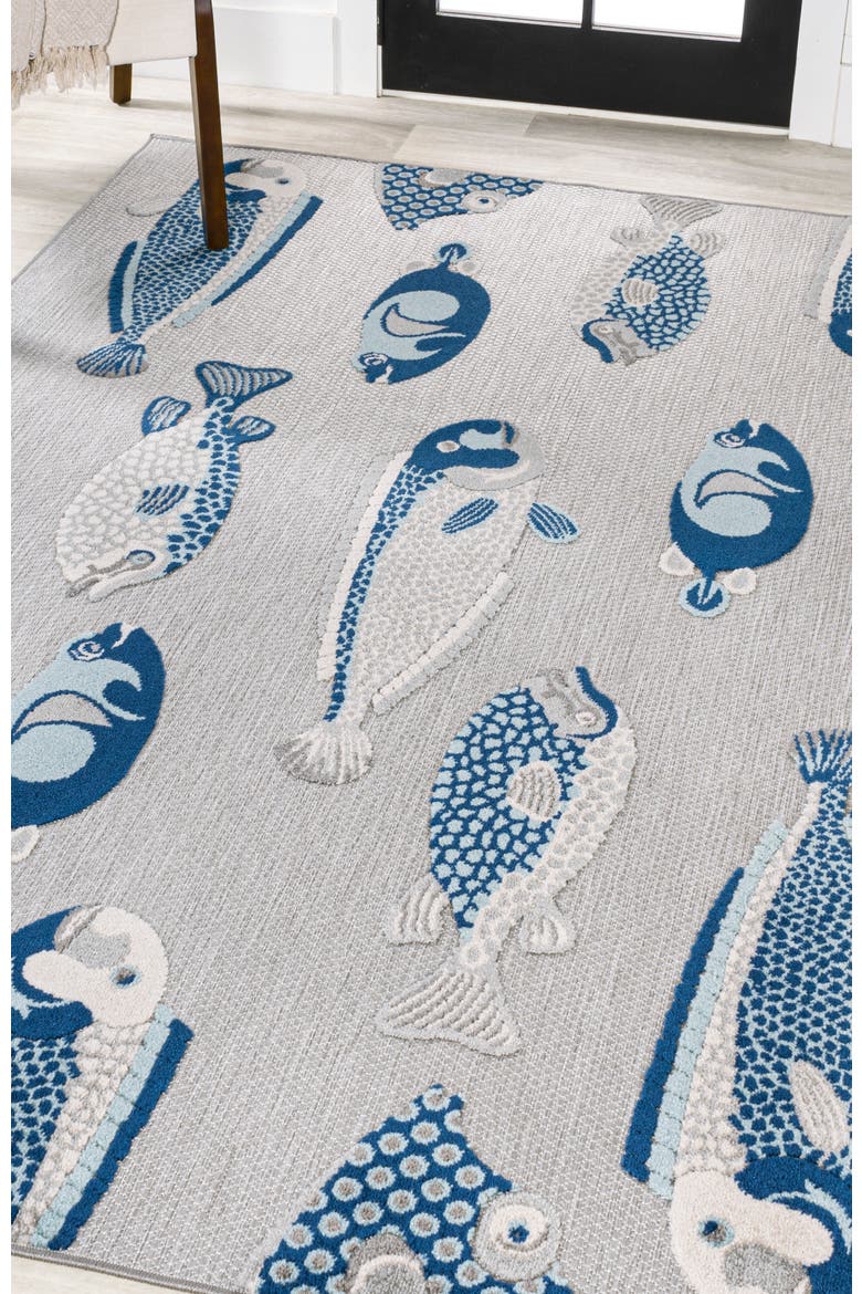 Algarve Modern Fish High-Low Indoor/Outdoor Area Rug, Alternate, color, Gray/Navy
