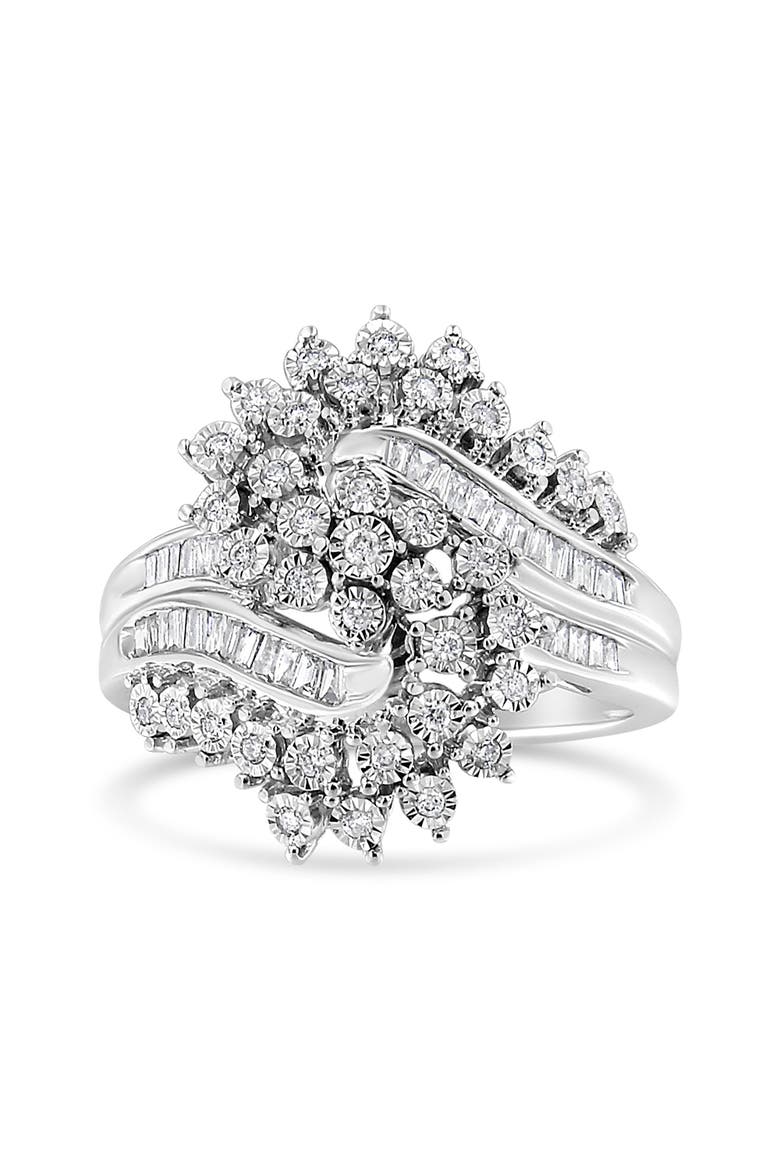 10K White Gold 1/2 Cttw Diamond "S" Shaped Bypass Cocktail Ring, Main, color, White