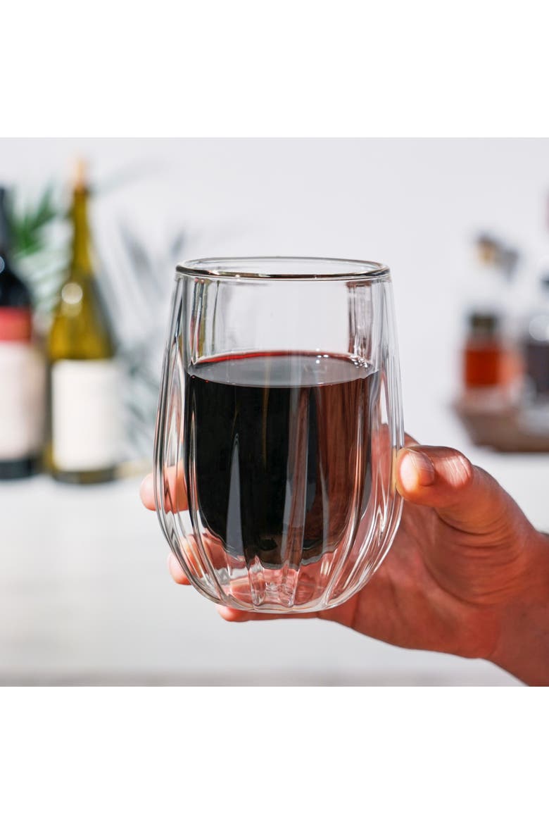 Double Walled Stemless Wine Glasses Set of 2, Alternate, color, Clear