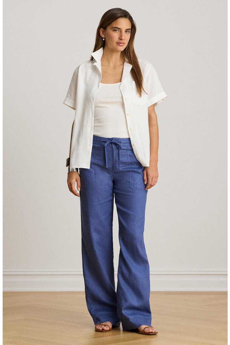 Wide Leg Linen Pants, Alternate, color, INKY BLUE