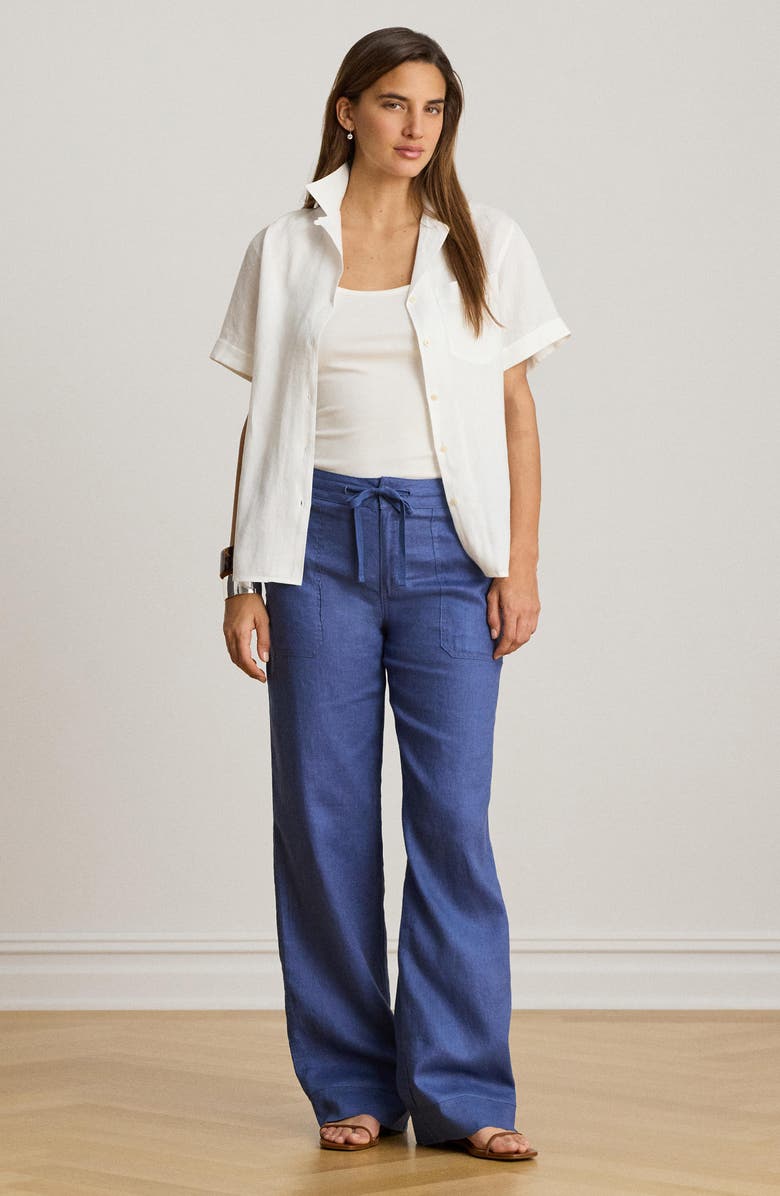 Lauren Ralph Lauren Wide Leg Linen Pants, Alternate, color, Inky Blue