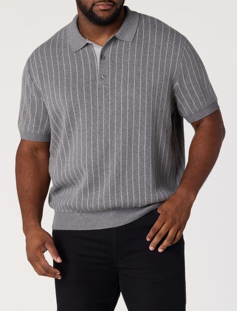 Big & Tall Short-sleeve Striped Polo Sweater